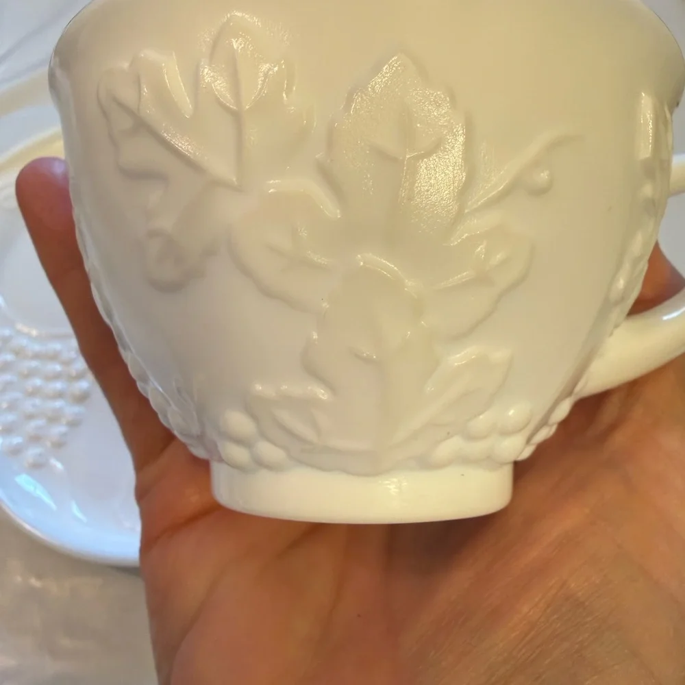 vintage Colony Harvest Grape milk glass snack set